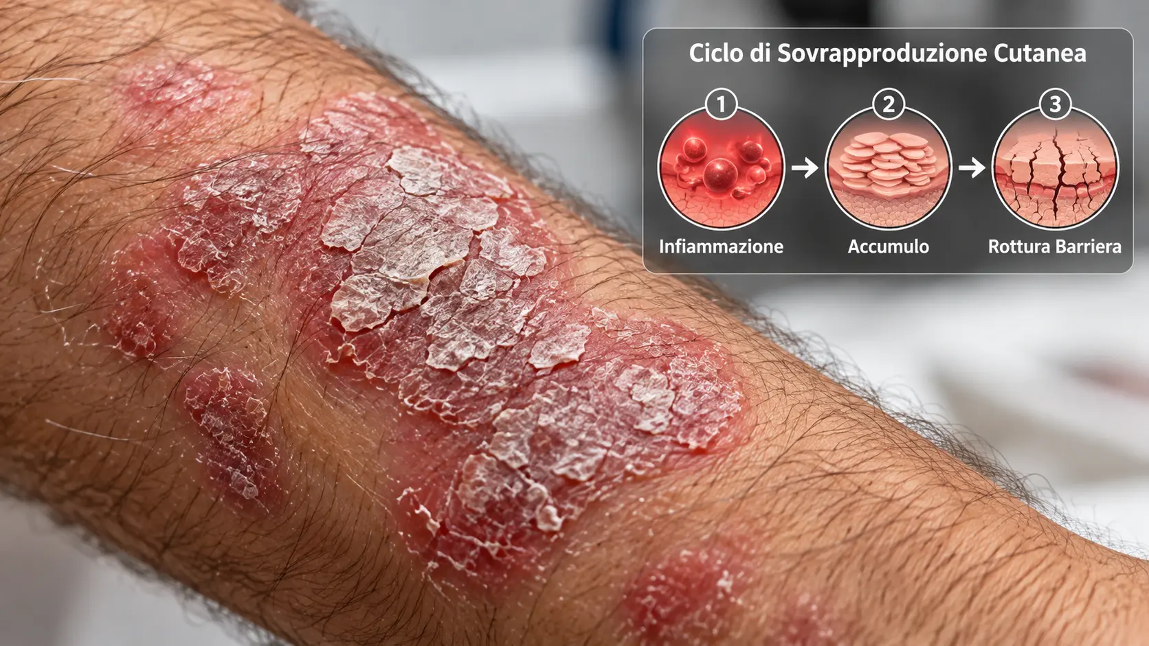 Illustrazione cellule della pelle — ciclo accelerato psoriasi
